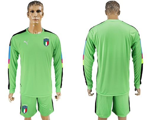 Italy Blank Green Long Sleeves Goalkeeper Soccer Country Jersey - Click Image to Close